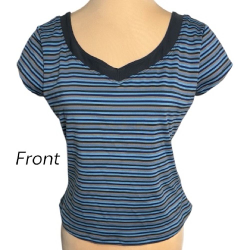 Nike Dri-FIT Multicolor Striped Sports Bra Shirt with Cap Sleeves Size L EUC